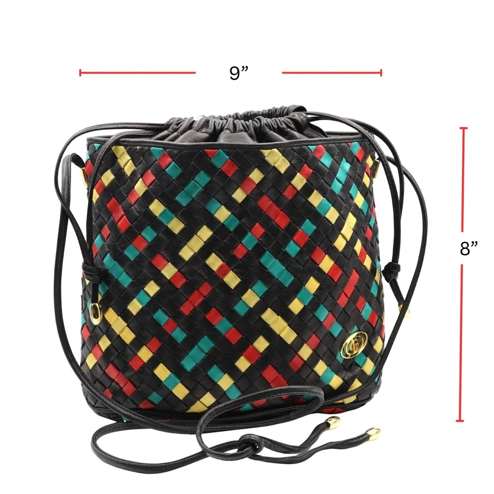 Gino Ferruzzi Bucket Bag Vintage Women Multi Woven Leather Crossbody Italy Purse